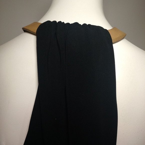 & OTHER STORIES LITTLE BLACK HALTER DRESS W/ LEATHER COLLAR US 12 EURO 42 - Picture 3 of 11